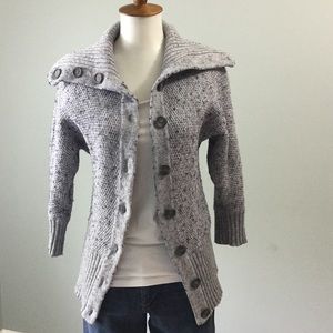 LOFT Gray Button-Up Cardigan Sweater